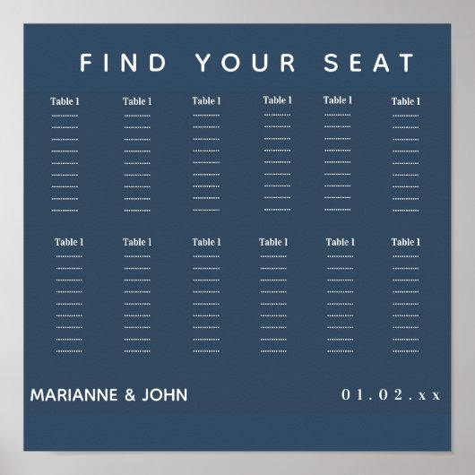 Minimalistisch donkerblauw 2-tone bruiloft poster (Voorkant)