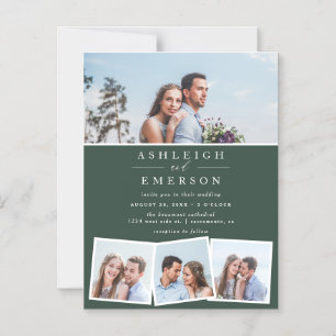 Minimalistisch donkergroen fotocollage bruiloft magnetische uitnodiging