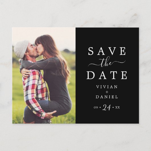 minimalistisch | Donkerzwarte foto De datum opslaa Uitnodiging Briefkaart (Voorkant)
