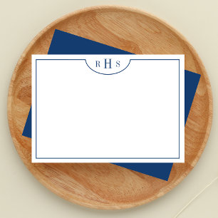 Minimalistisch drie monogram één rand   marineblau notitiekaartje