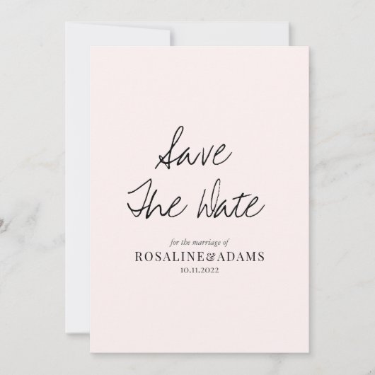 Minimalistisch dubbelroze Typografie Weddenschap Save The Date (Voorkant)