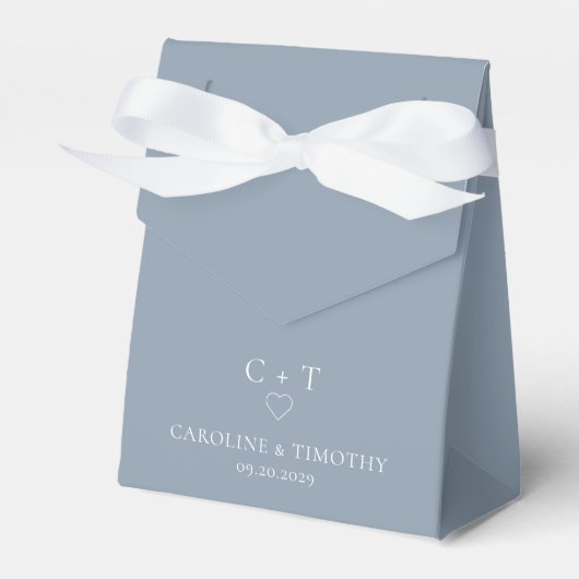 Minimalistisch Dusty Blue Monogram Initiaal Bruilo Bedankdoosjes (Voorkant Zijde)