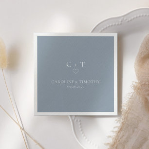 Minimalistisch Dusty Blue Monogram Initiaal Bruilo Servet