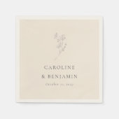 Minimalistisch Ecru Bloemenlijn Kunst Bruiloft Cus Servet (Voorkant)