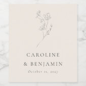 Minimalistisch Ecru Bloemenlijn Kunst Bruiloft Cus Wijn Etiket (Enkel label)