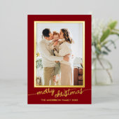 Minimalistisch één foto-script Kerstmis Folie Feestdagenkaart (Staand Voorkant)