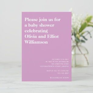 Minimalistisch eenvoudig Baby shower Paars Kaart