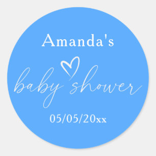 Minimalistisch eenvoudig blauw Baby shower Ronde Sticker