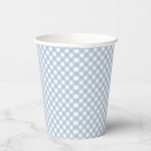 Minimalistisch eenvoudig blauw gingham geruite pat papieren bekers (Rechts)