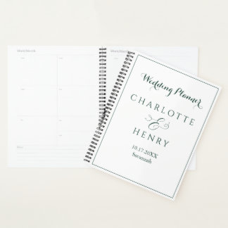 Minimalistisch Eenvoudig Elegant Groen en Wit Huwe Planner