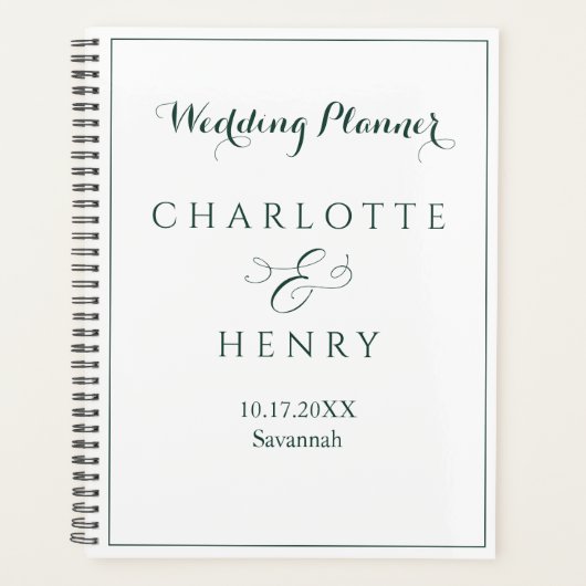 Minimalistisch Eenvoudig Elegant Groen en Wit Huwe Planner (Voorkant)