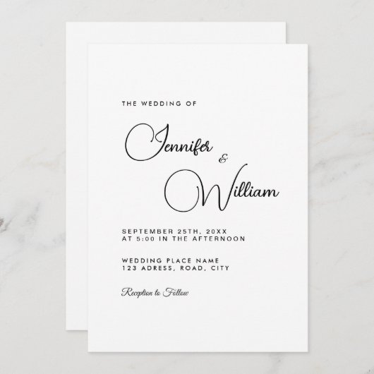 Minimalistisch Eenvoudig Elegant Modern White Wedd Kaart (Voorkant / Achterkant)