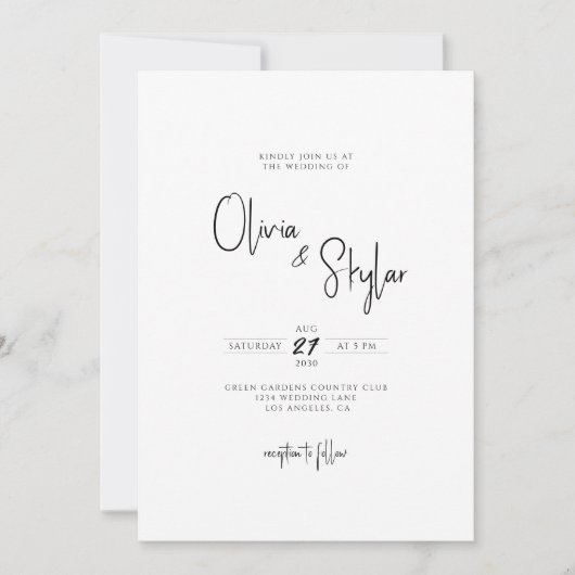 Minimalistisch eenvoudig Elegat Modern Script Wedd Kaart (Voorkant)