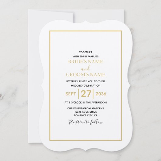 Minimalistisch Eenvoudig Gold Black en White Weddi Kaart (Voorkant)