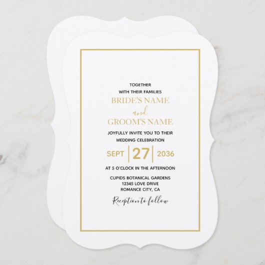 Minimalistisch Eenvoudig Gold Black en White Weddi Kaart (Voorkant / Achterkant)