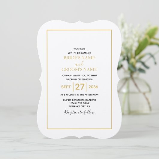 Minimalistisch Eenvoudig Gold Black en White Weddi Kaart (Staand voorkant)