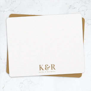 Minimalistisch eenvoudig goud en wit paar monogram notitiekaartje