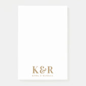 Minimalistisch eenvoudig goud en wit paar monogram post-it® notes (Voorkant)