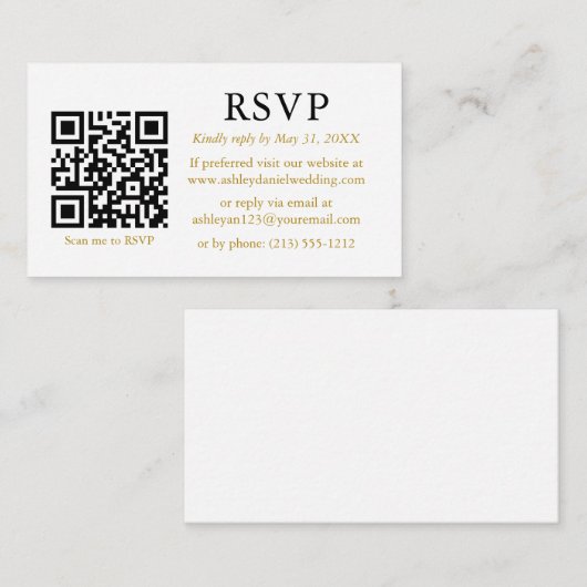 Minimalistisch Eenvoudig huwelijk QR Gold RSVP Informatiekaartje (Voorkant / Achterkant)