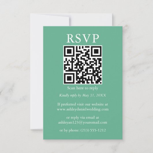 Minimalistisch Eenvoudig huwelijk QR RSVP Mint Gre Kaart (Voorkant)