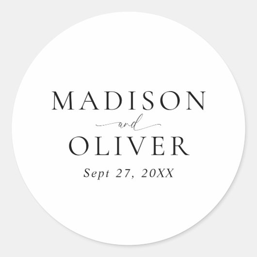 Minimalistisch eenvoudig klassiek script bruiloft ronde sticker (Voorkant)