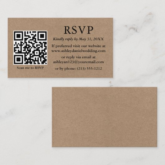 Minimalistisch Eenvoudig Kraft Weddenschap QR RSVP Informatiekaartje (Voorkant / Achterkant)