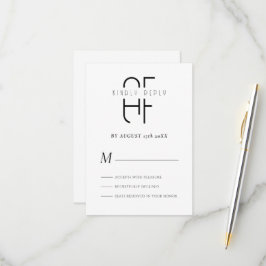 Minimalistisch eenvoudig monogram modern wit RSVP kaartje