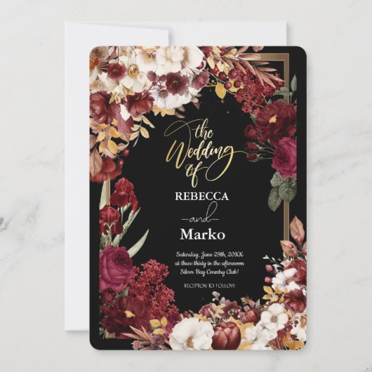 Minimalistisch Eenvoudig Rood Rose, Goud Lijst uit Kaart (Voorkant)