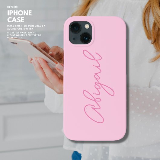Minimalistisch eenvoudig  roze script monogram Case-Mate iPhone case