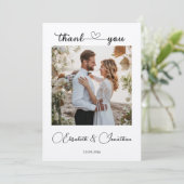 Minimalistisch Eenvoudig Script Hart 2 Fotobruilof Bedankkaart (Staand voorkant)