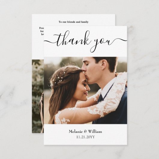 Minimalistisch eenvoudig script met bruiloft foto bedankkaart (Voorkant / Achterkant)
