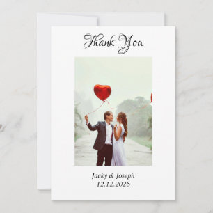 Minimalistisch eenvoudig script met hart trouwfoto bedankkaart