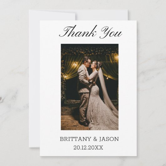 Minimalistisch eenvoudig script met trouwfoto bedankkaart (Voorkant)