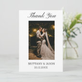 Minimalistisch eenvoudig script met trouwfoto bedankkaart (Staand voorkant)