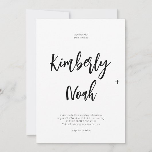 Minimalistisch eenvoudig script zwart-wit bruiloft kaart (Voorkant)