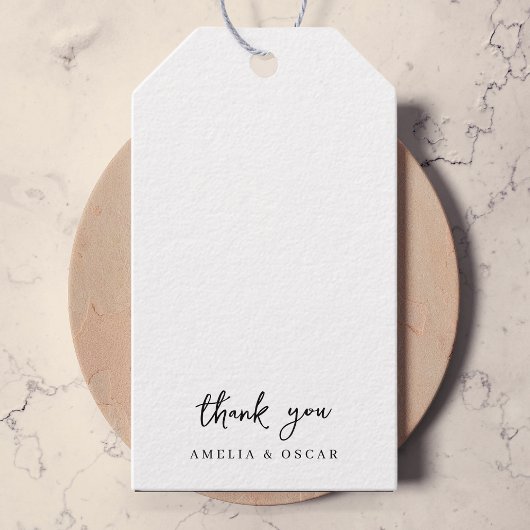 Minimalistisch eenvoudig wit dank u bruiloft cadeaulabel