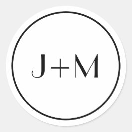 Minimalistisch eenvoudig zwart monogram bruiloft ronde sticker