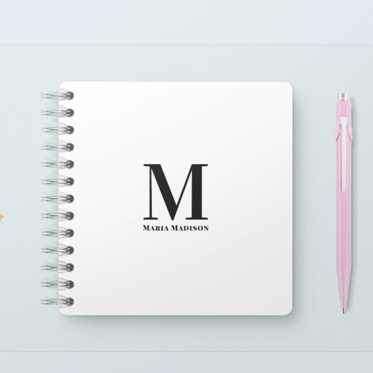 Minimalistisch eenvoudig zwart-wit monogram notitieboek