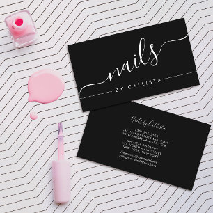 Minimalistisch eenvoudig zwart wit script nagels visitekaartje