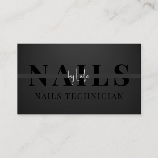 Minimalistisch eenvoudig zwart wit script nagels visitekaartje (Voorkant)