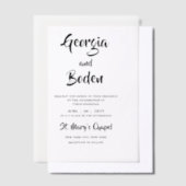 Minimalistisch eenvoudige moderne scriptweddenscha vellum uitnodigingen (Offset)