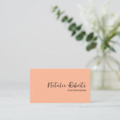 Minimalistisch effen perzikkleur Hand Script Elega Visitekaartje (Staand voorkant)