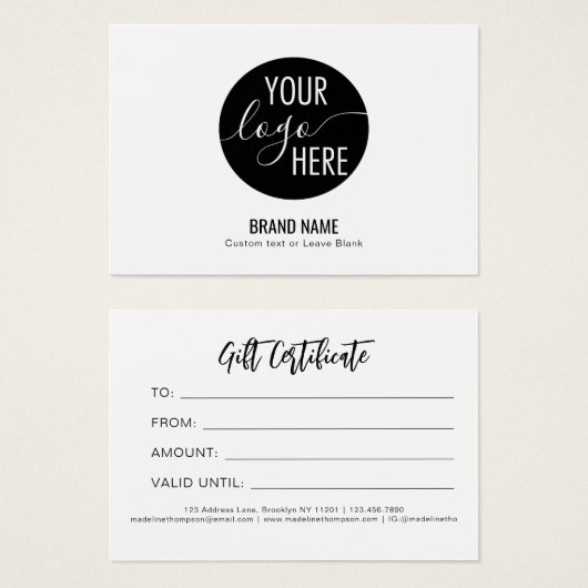 Minimalistisch eigen Logo-cadeaubon Visitekaartje (Voorkant /achterkant)