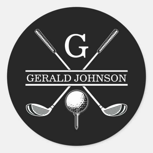 Minimalistisch Elegant Aangepast Golf Monogram Ronde Sticker (Voorkant)