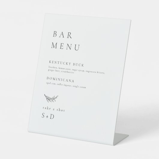 Minimalistisch Elegant Bar Menu Trouwbord Reclamebord Met Voetstuk (Voorkant)
