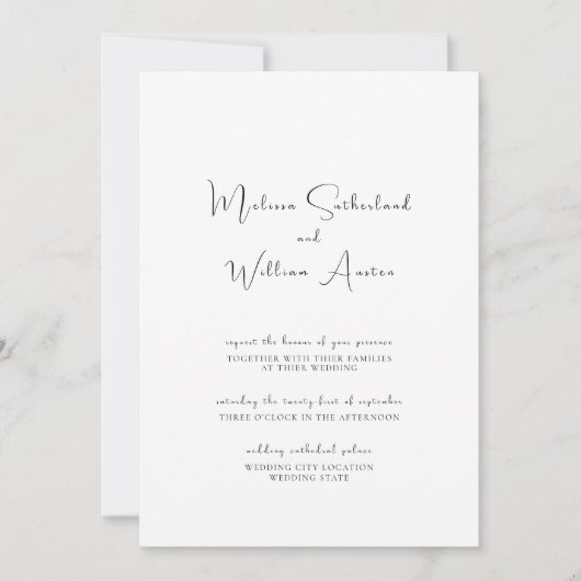 Minimalistisch Elegant Black & White Wedding Kaart (Voorkant)