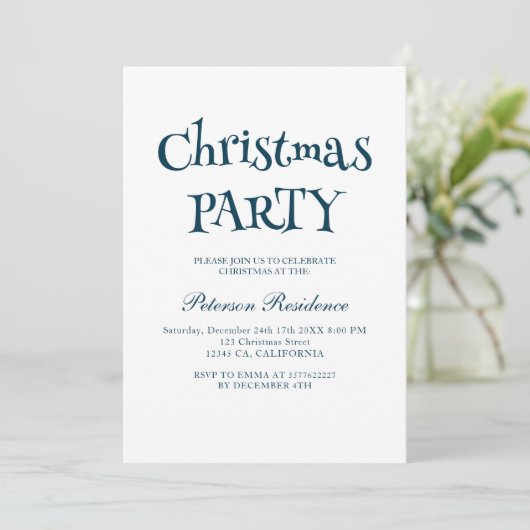 Minimalistisch Elegant Blauw Kerstfeest Kaart (Staand voorkant)