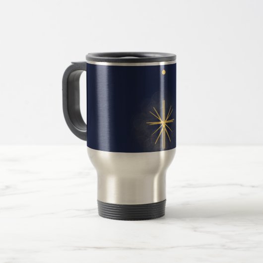 Minimalistisch Elegant Blauw met Yellow Star Mok (Voorkant links)