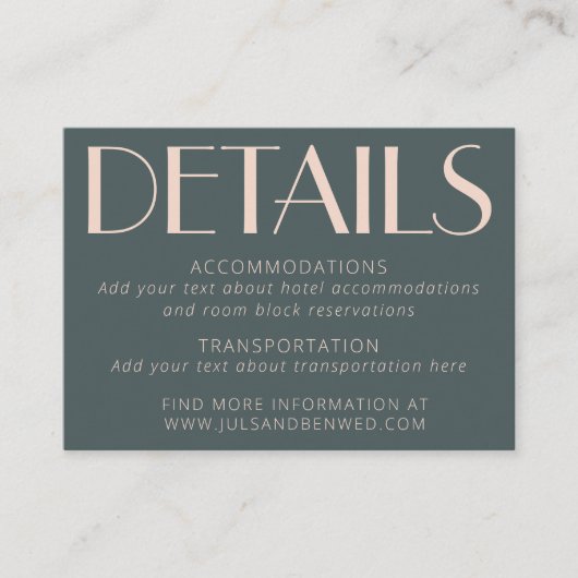 Minimalistisch elegant Blauwgroen en dubbelzinnig Informatiekaartje (Voorkant)