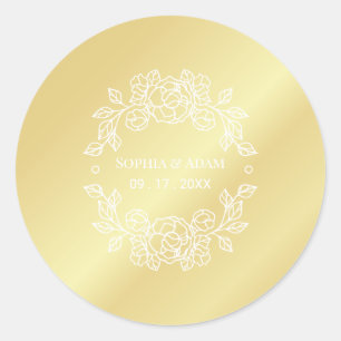 Minimalistisch Elegant Bloemen Gouden Ronde Sticker